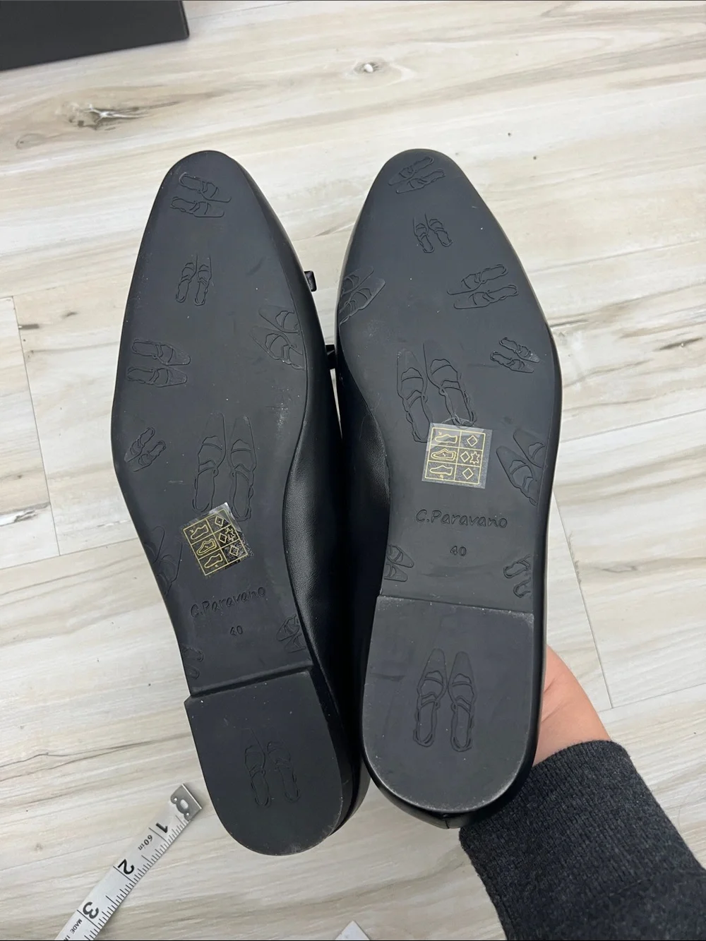 C. Paravano Black Bow Slip On Flats